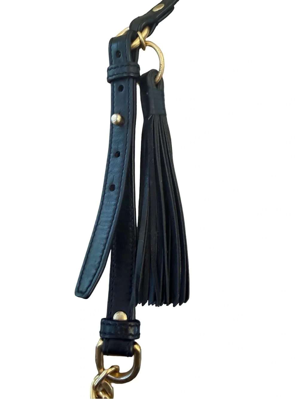 Tory Burch Black Quilted Leather Camera Crossbody with Gold Chain and Tassel